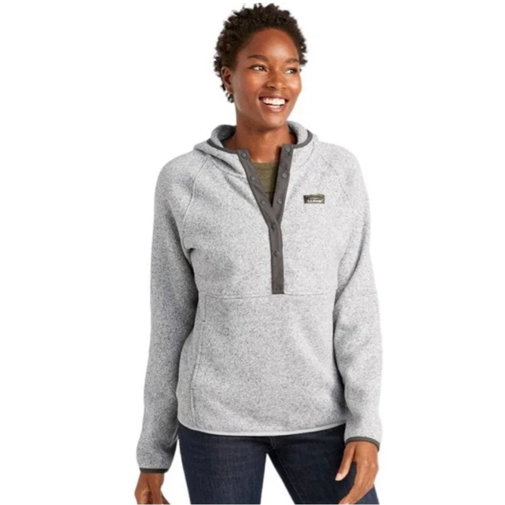 L.L. Bean Women's Sweater Fleece Hooded 1/2 Button